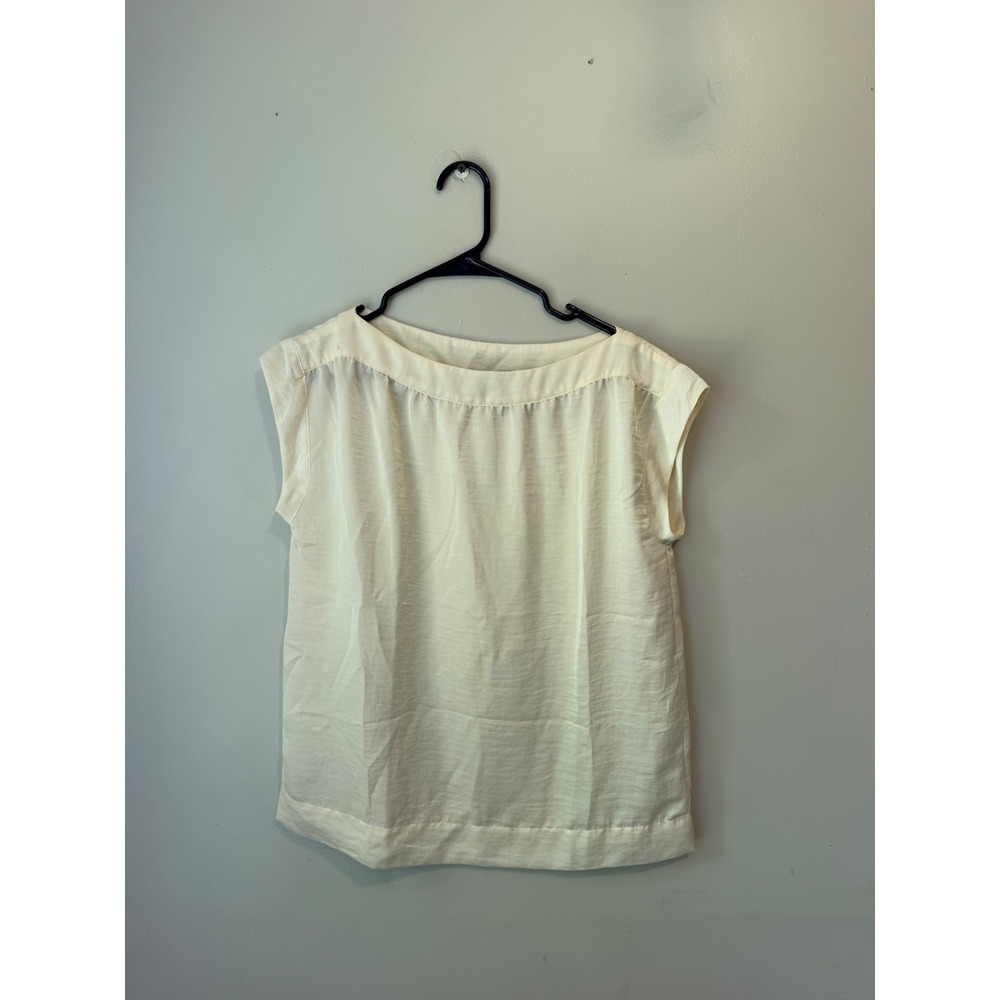Talbots Petites Ivory Cap Sleeve Boat Neck Blouse Top Size 8P Cream